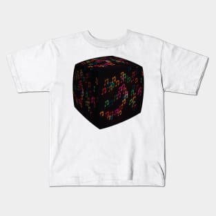 Music box, cube with bokeh musical notes. Kids T-Shirt